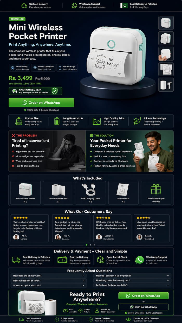Shopify COD product landing page preview